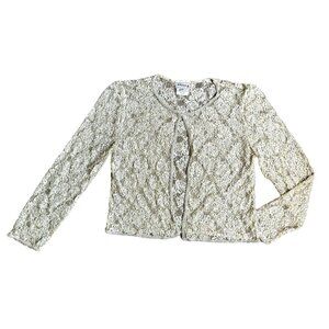 Vintage Stenay Lace Sheer‎ Beaded Open Jacket Womens Embroidered Fairy Cream